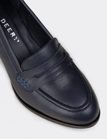 Kadın Hakiki Deri Lacivert Topuklu Makosen - A3440ZLCVM01