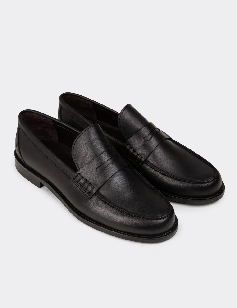 Hakiki Deri Siyah Loafer Erkek Ayakkabı - 01538MSYHM02