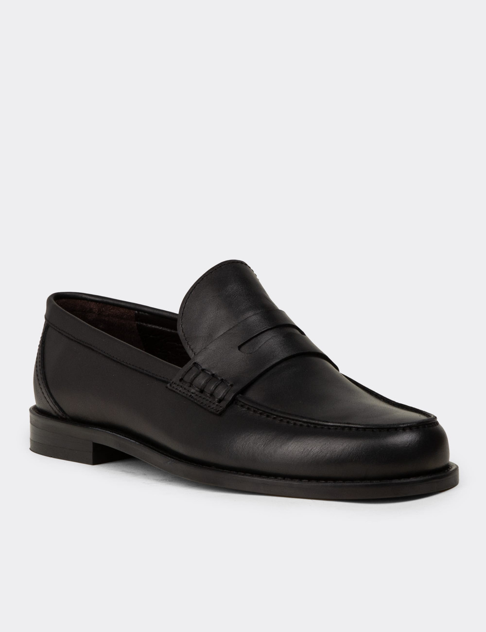 Hakiki Deri Siyah Loafer Erkek Ayakkabı - 01538MSYHM02