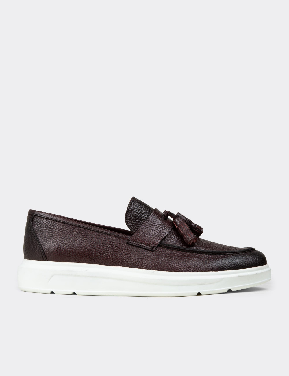 Hakiki Deri Bordo Püsküllü Erkek Loafer - 01587MBRDP02