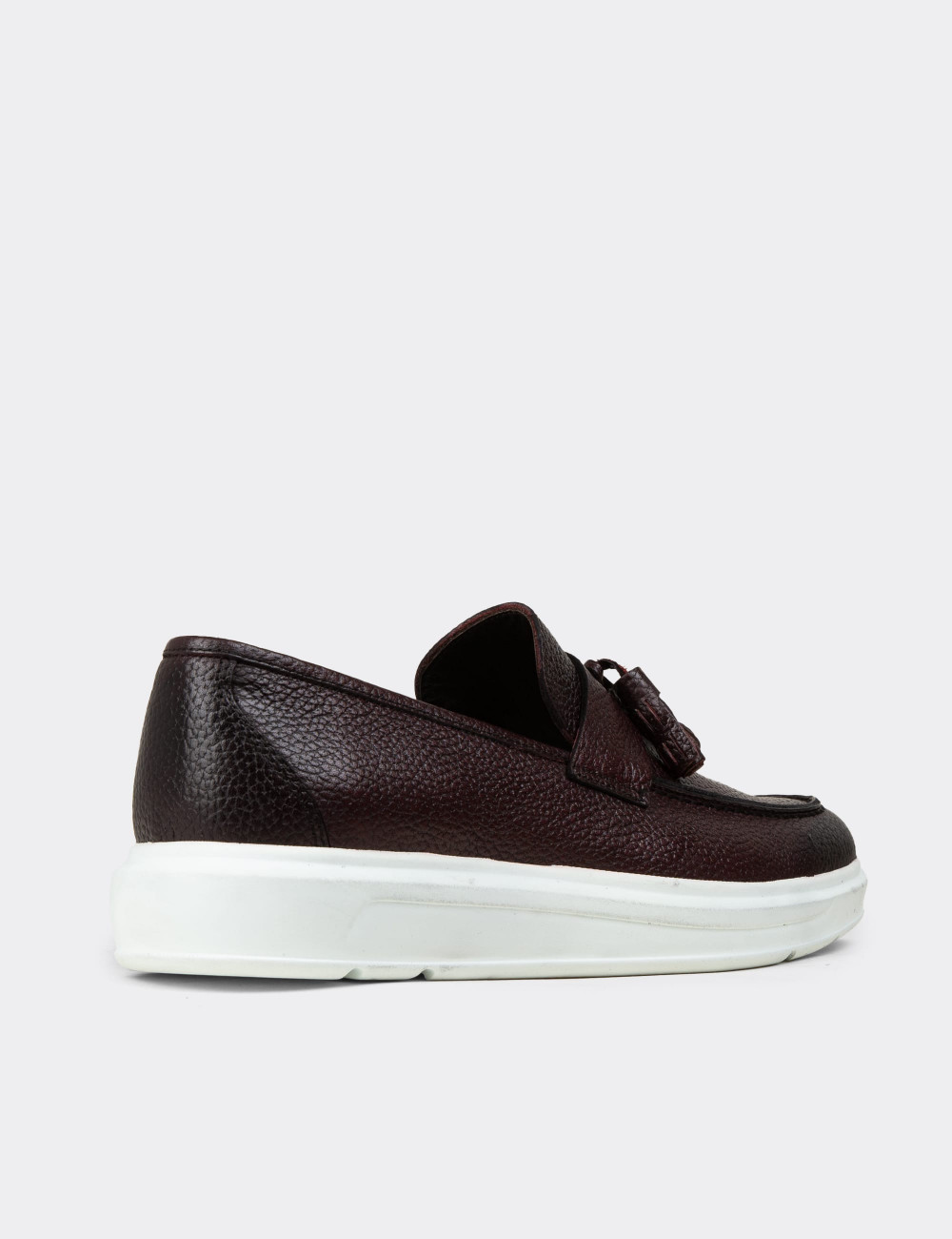 Hakiki Deri Bordo Püsküllü Erkek Loafer - 01587MBRDP02