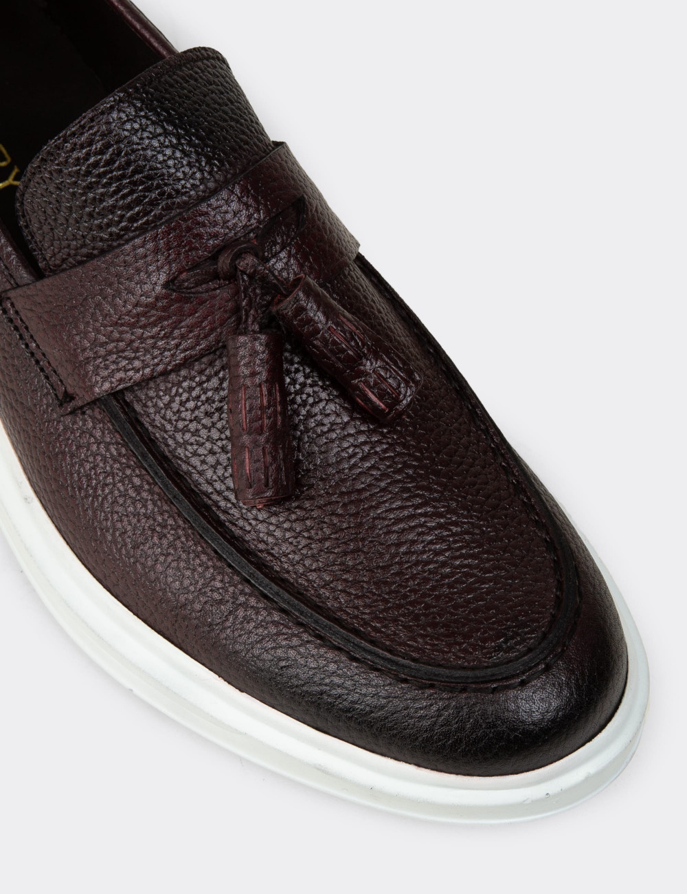 Hakiki Deri Bordo Püsküllü Erkek Loafer - 01587MBRDP02