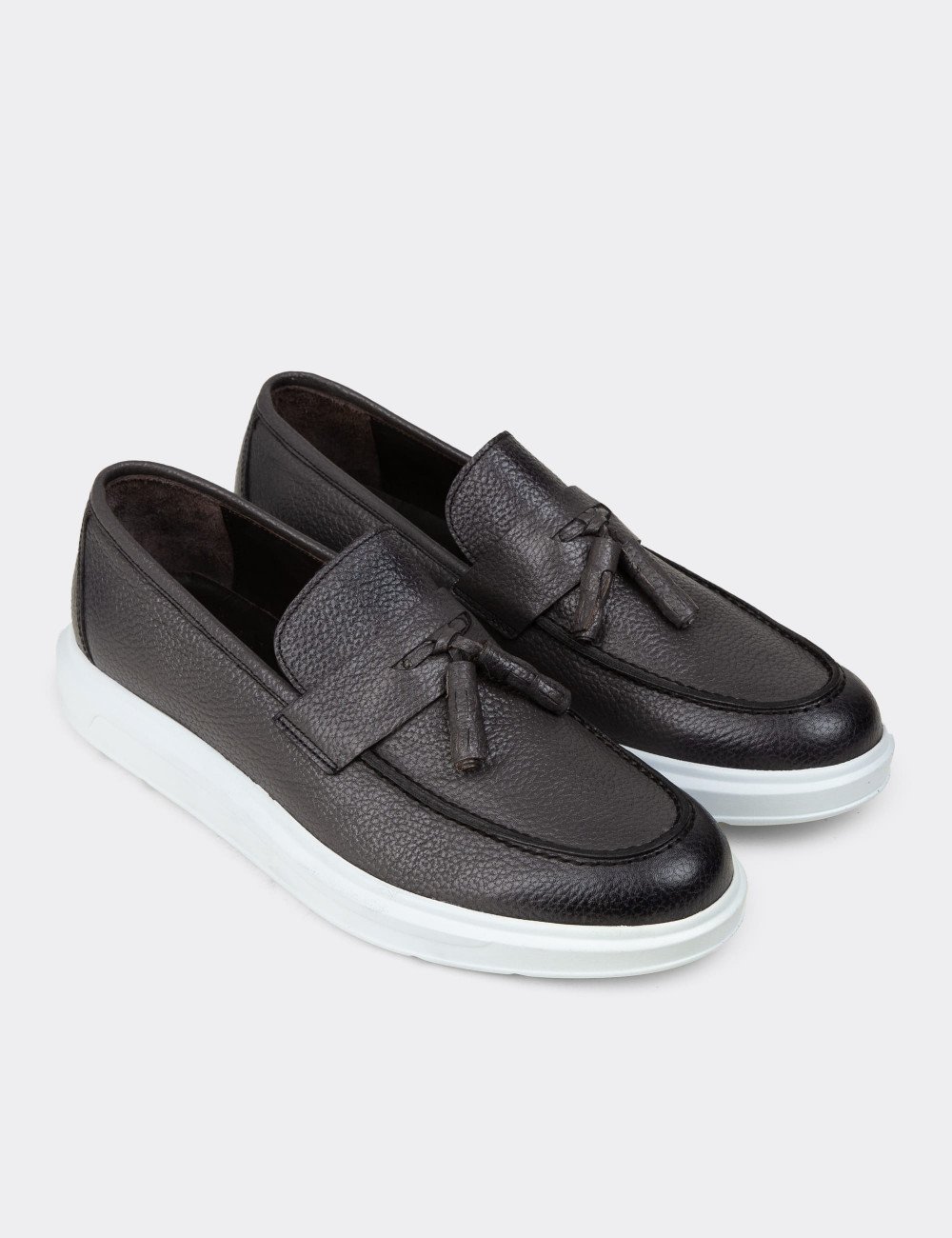 Hakiki Deri Gri Comfort Erkek Loafer - 01587MGRIP02
