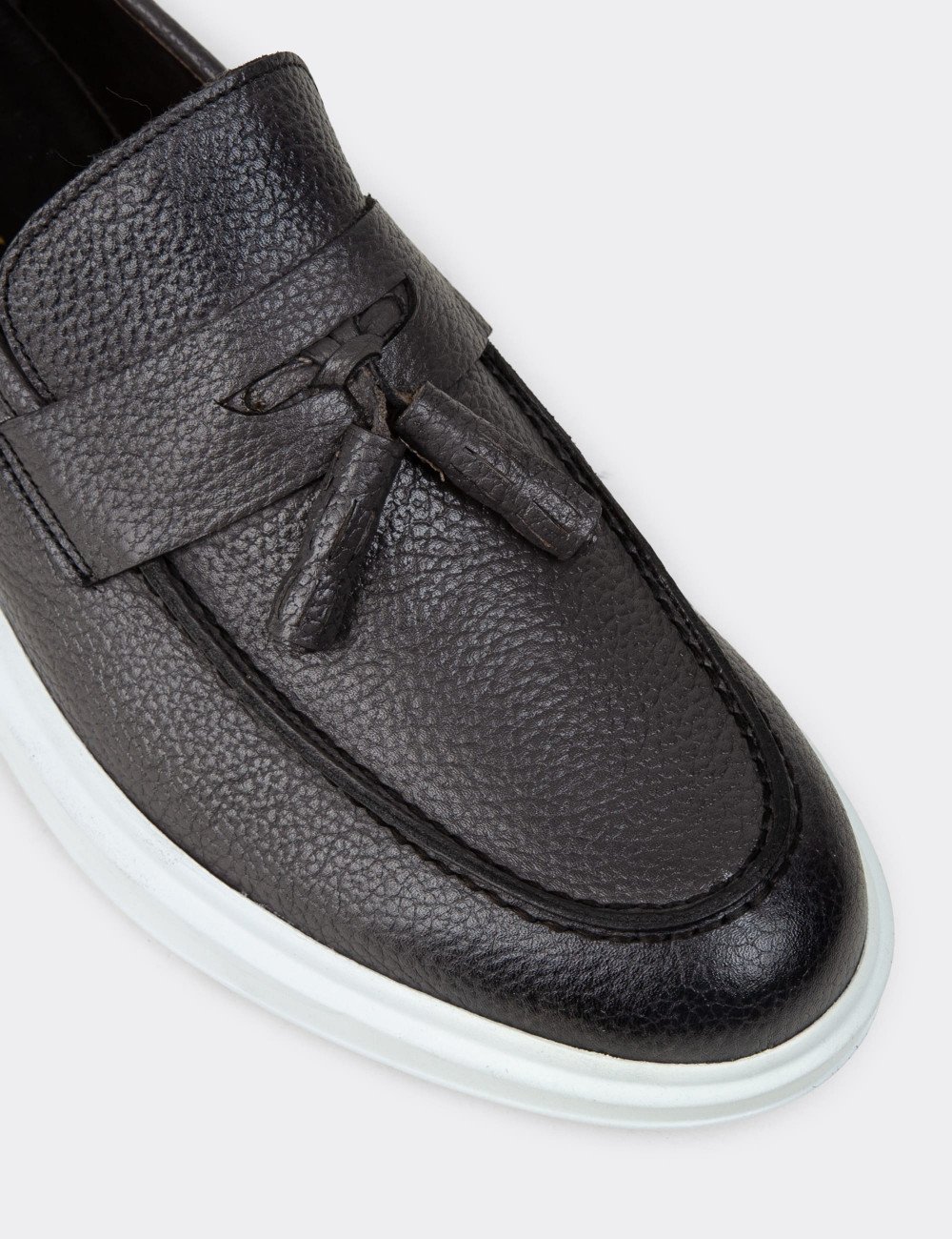 Hakiki Deri Gri Comfort Erkek Loafer - 01587MGRIP02