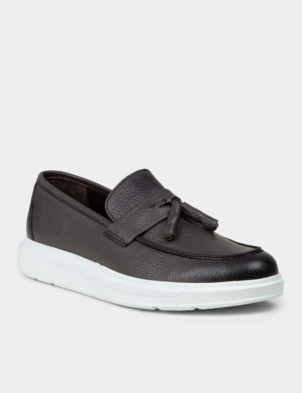 Hakiki Deri Gri Comfort Erkek Loafer - 01587MGRIP02