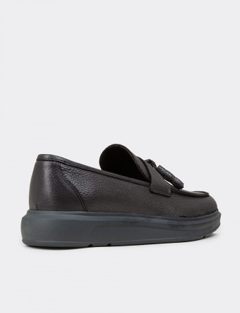 Hakiki Deri Gri Püsküllü Comfort Erkek Loafer - 01587MGRIP04