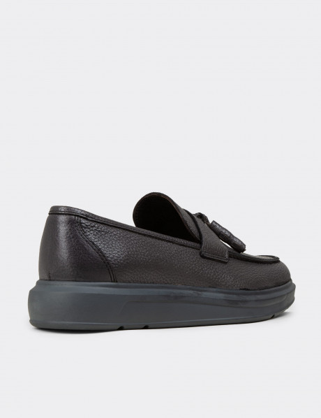 Hakiki Deri Gri Püsküllü Comfort Erkek Loafer