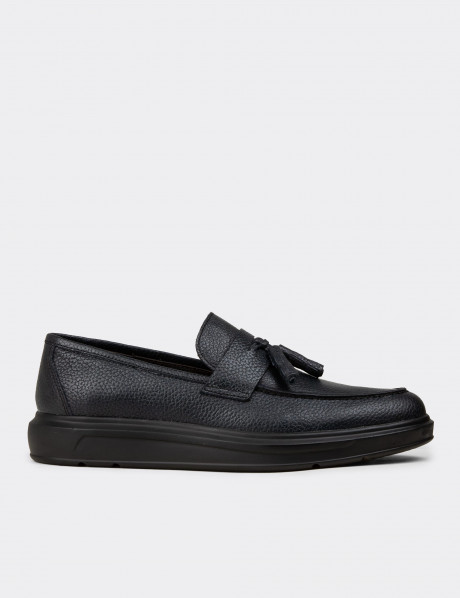 Hakiki Deri Lacivert Püsküllü Erkek Loafer