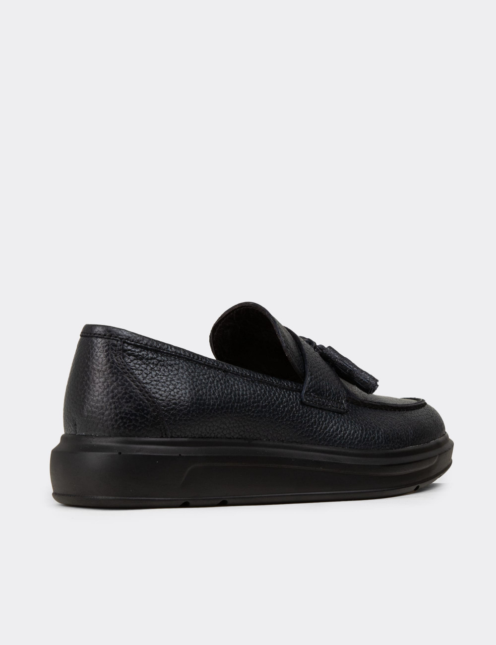 Hakiki Deri Lacivert Püsküllü Erkek Loafer - 01587MLCVP05