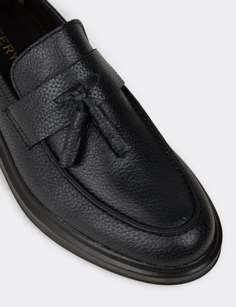Hakiki Deri Lacivert Püsküllü Erkek Loafer - 01587MLCVP05