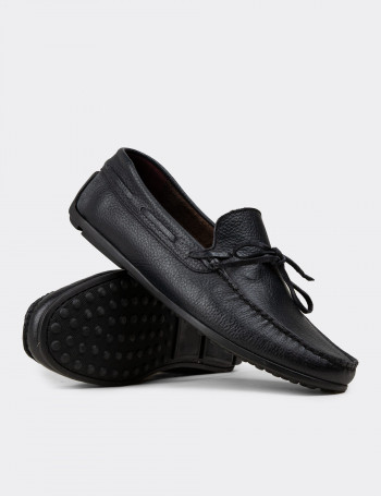 Hakiki Deri Lacivert Loafer Erkek Ayakkabı - 01647MLCVC04