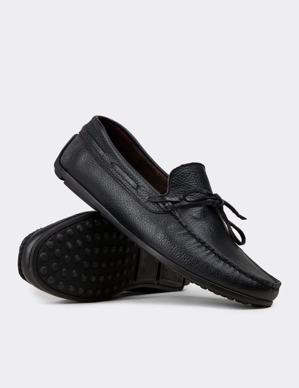 Hakiki Deri Lacivert Loafer Erkek Ayakkabı - 01647MLCVC04