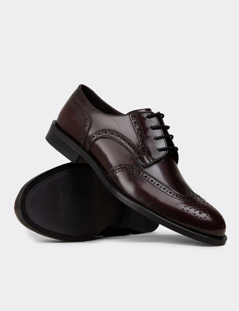 Hakiki Deri Bordo Klasik Oxford Erkek Ayakkabı - 01696MBRDM01