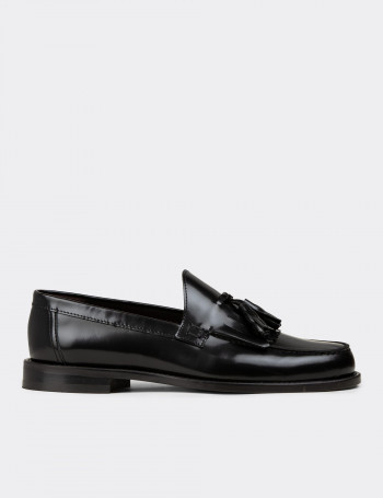 Hakiki Deri Siyah Püsküllü Erkek Loafer - 01735MSYHM01