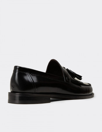 Hakiki Deri Siyah Püsküllü Erkek Loafer - 01735MSYHM01
