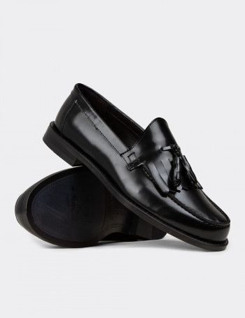 Hakiki Deri Siyah Püsküllü Erkek Loafer - 01735MSYHM01