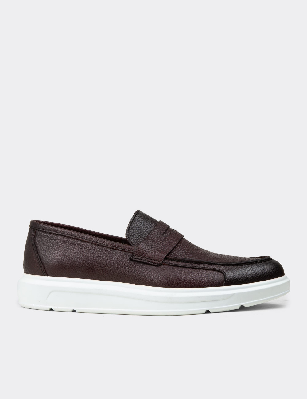 Hakiki Deri Bordo Erkek Loafer - 01564MBRDP08