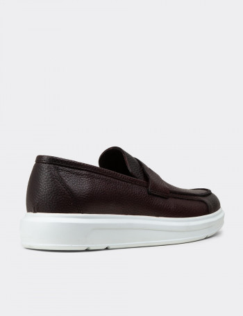 Hakiki Deri Bordo Erkek Loafer - 01564MBRDP08