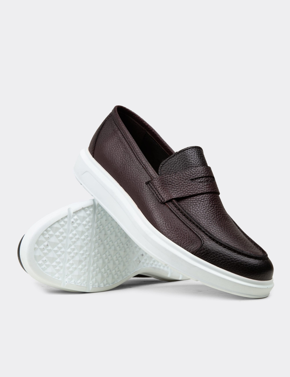 Hakiki Deri Bordo Erkek Loafer - 01564MBRDP08