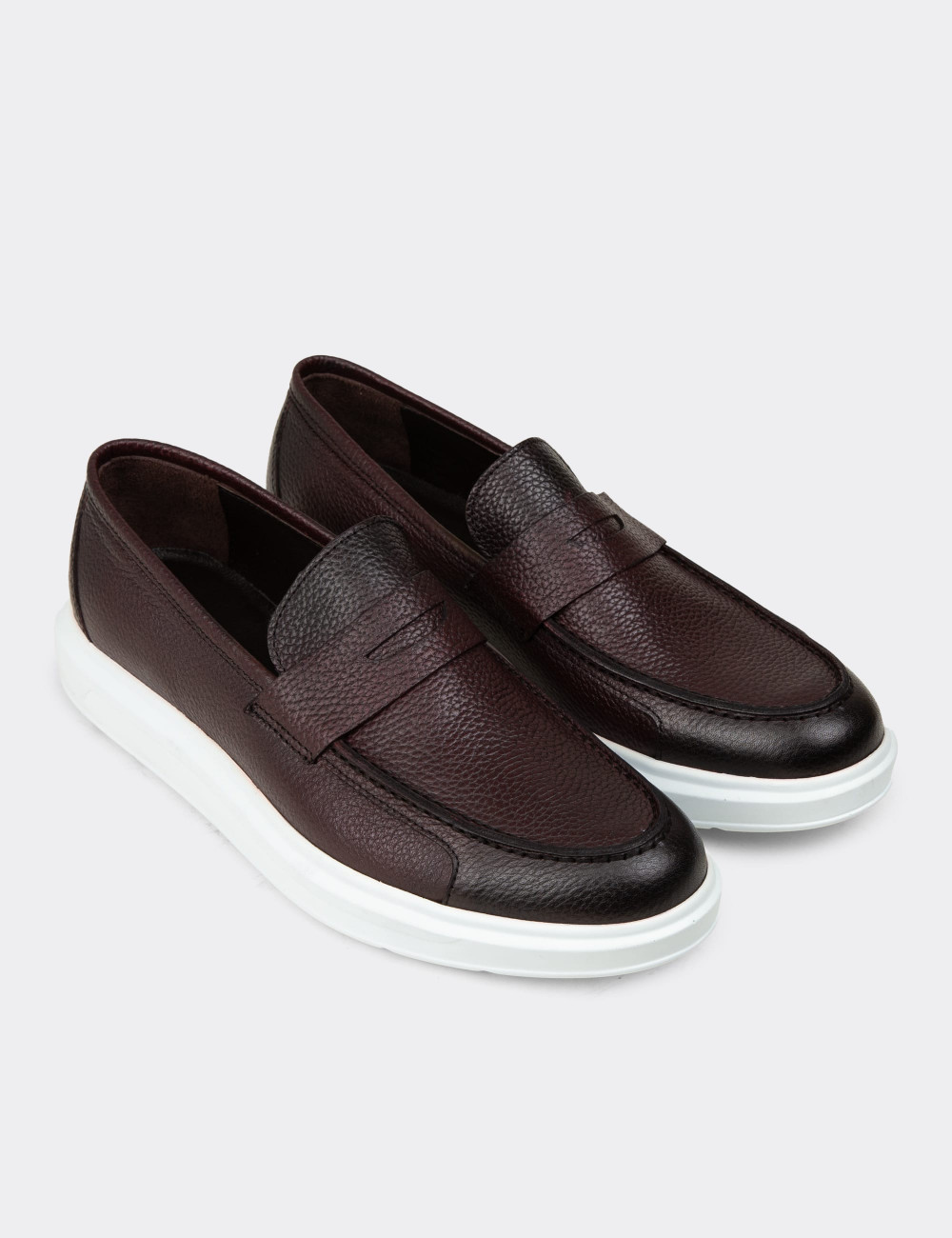 Hakiki Deri Bordo Erkek Loafer - 01564MBRDP08