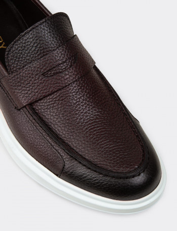 Hakiki Deri Bordo Erkek Loafer - 01564MBRDP08