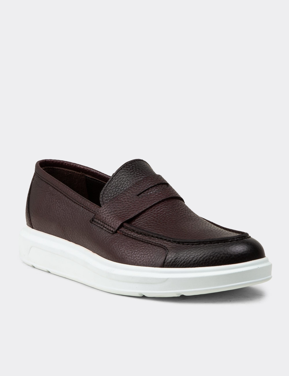Hakiki Deri Bordo Erkek Loafer - 01564MBRDP08