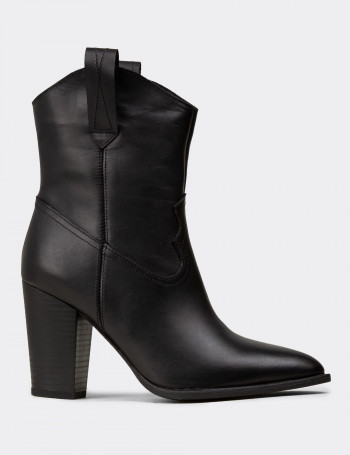 Hakiki Deri Siyah Kadın Bot - E4460ZSYHC01