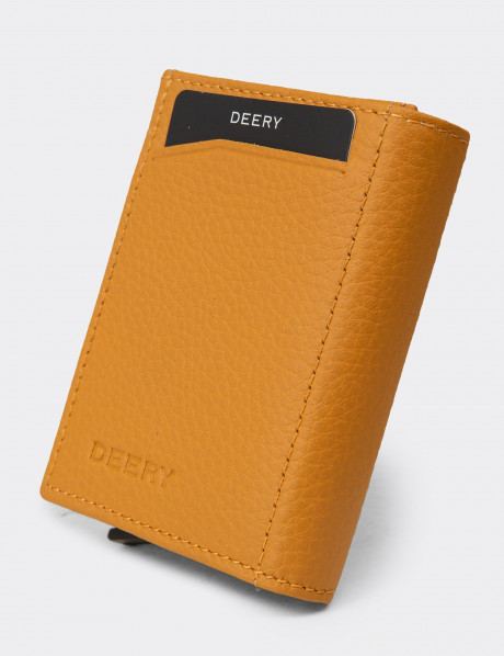 Hakiki Deri Hardal Mekanizmalı Dikey Erkek Cüzdanı