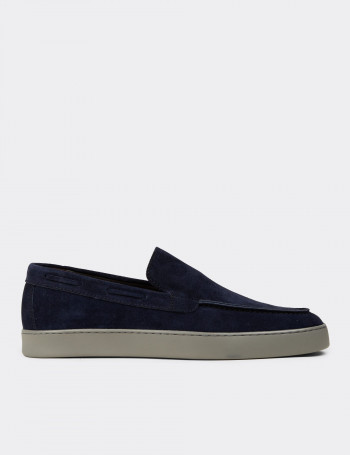 Erkek Hakiki Süet Lacivert Loafer Ayakkabı