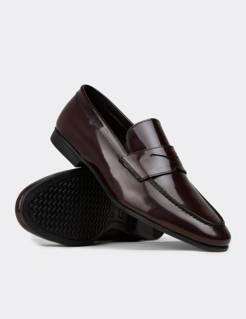 Erkek Bordo Hakiki Deri Loafer Ayakkabı - 01988MBRDC01