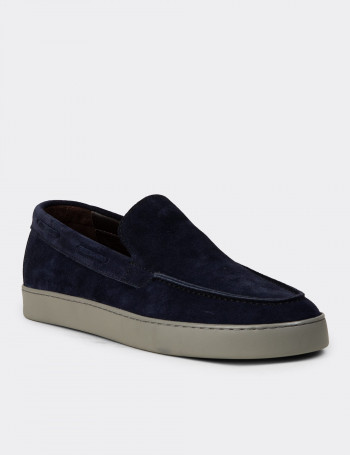 Erkek Hakiki Süet Lacivert Loafer Ayakkabı