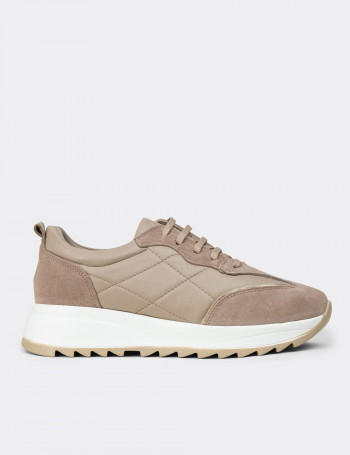 Kadın Hakiki Süet Vizon Rengi Sneaker Ayakkabı