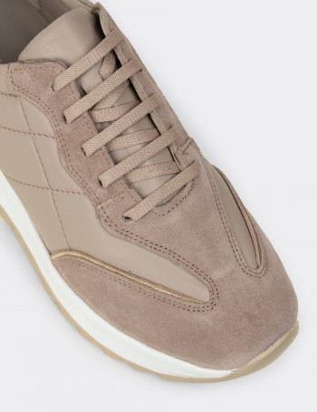 Kadın Hakiki Süet Vizon Rengi Sneaker Ayakkabı - N0915ZVZNC01