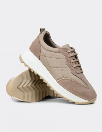 Kadın Hakiki Süet Vizon Rengi Sneaker Ayakkabı - N0915ZVZNC01