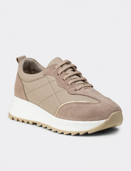 Kadın Hakiki Süet Vizon Rengi Sneaker Ayakkabı