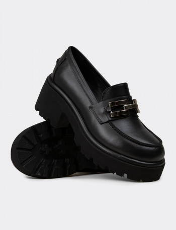 Kadın Hakiki Deri Siyah Platform Makosen - 82412ZSYHC01