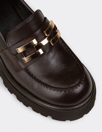 Kadın Hakiki Deri Kahverengi Topuklu Makosen - 82412ZKHVC01