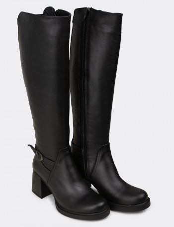 Kadın Hakiki Deri Siyah Fermuarlı Çizme - M3102ZSYHC01