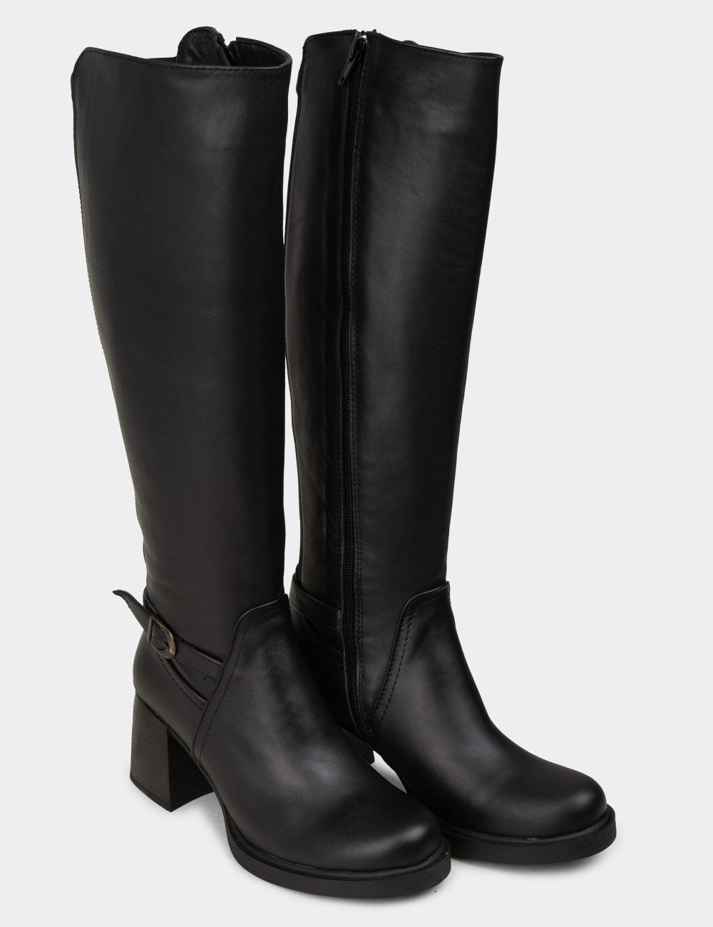 Kadın Hakiki Deri Siyah Fermuarlı Çizme - M3102ZSYHC01 Kadın Hakiki Deri Siyah Fermuarlı Çizme - M3102ZSYHC01