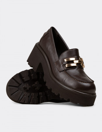 Kadın Hakiki Deri Kahverengi Topuklu Makosen - 82412ZKHVC01