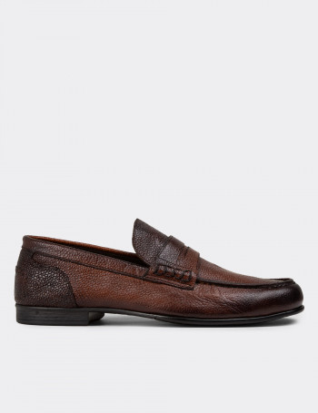 Erkek Hakiki Deri Taba Renk Vintage Loafer