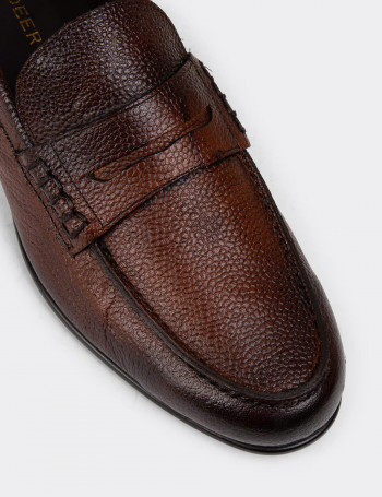 Erkek Hakiki Deri Taba Renk Vintage Loafer - 01978MTBAC09