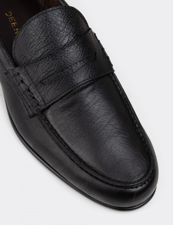 Erkek Vintage Mat Siyah Hakiki Deri Loafer - 01978MSYHC11