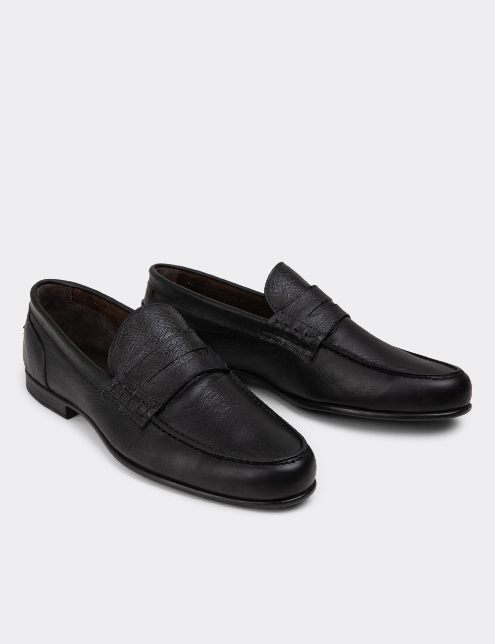 Erkek Vintage Mat Siyah Hakiki Deri Loafer - 01978MSYHC11
