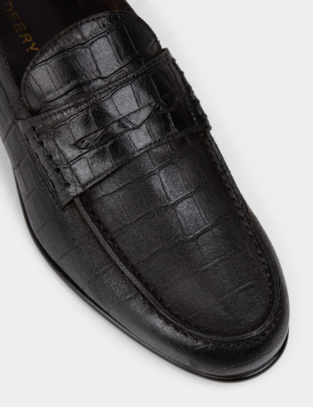 Erkek Kahverengi Hakiki Deri Kroko Vintage Loafer - 01978MKHVC12 Erkek Kahverengi Hakiki Deri Kroko Vintage Loafer - 01978MKHVC12