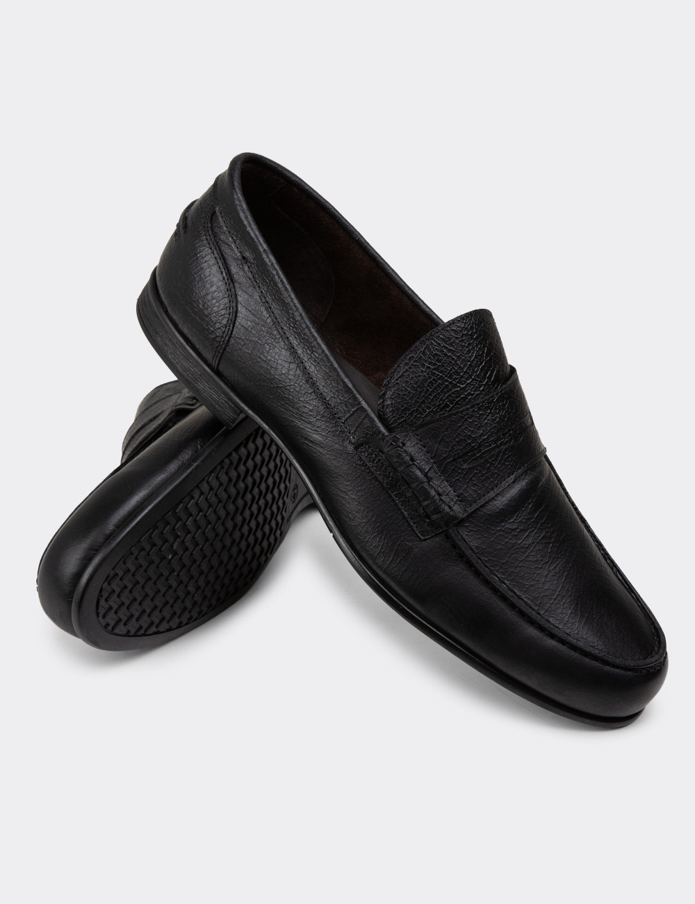 Erkek Vintage Mat Siyah Hakiki Deri Loafer - 01978MSYHC11