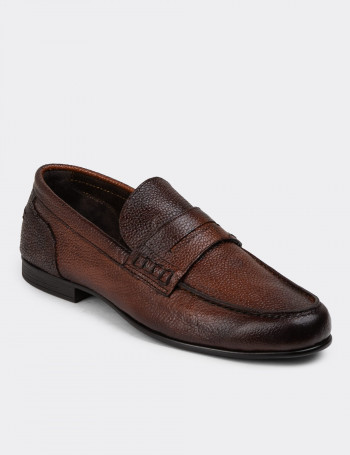 Erkek Hakiki Deri Taba Renk Vintage Loafer