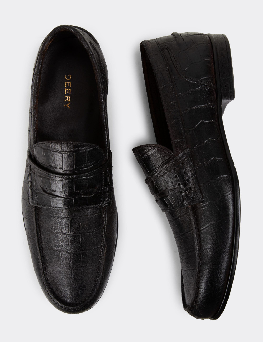 Erkek Kahverengi Hakiki Deri Kroko Vintage Loafer - 01978MKHVC12 Erkek Kahverengi Hakiki Deri Kroko Vintage Loafer - 01978MKHVC12