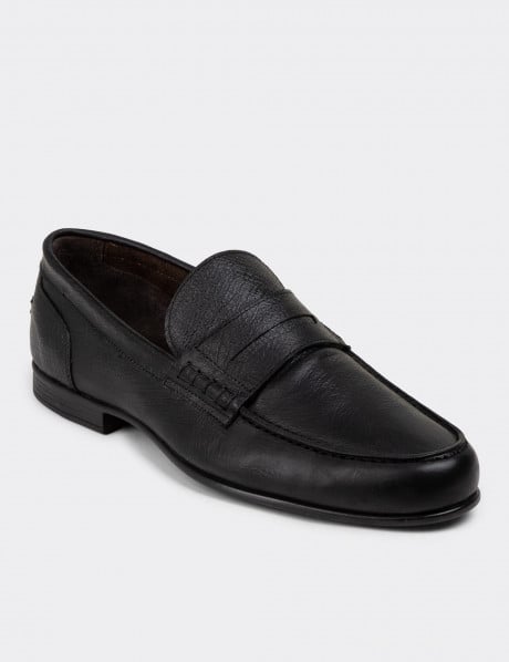 Erkek Vintage Mat Siyah Hakiki Deri Loafer