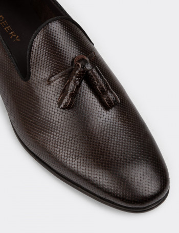 Erkek Kahverengi Hakiki Deri Püsküllü Loafer - 01702MKHVC23